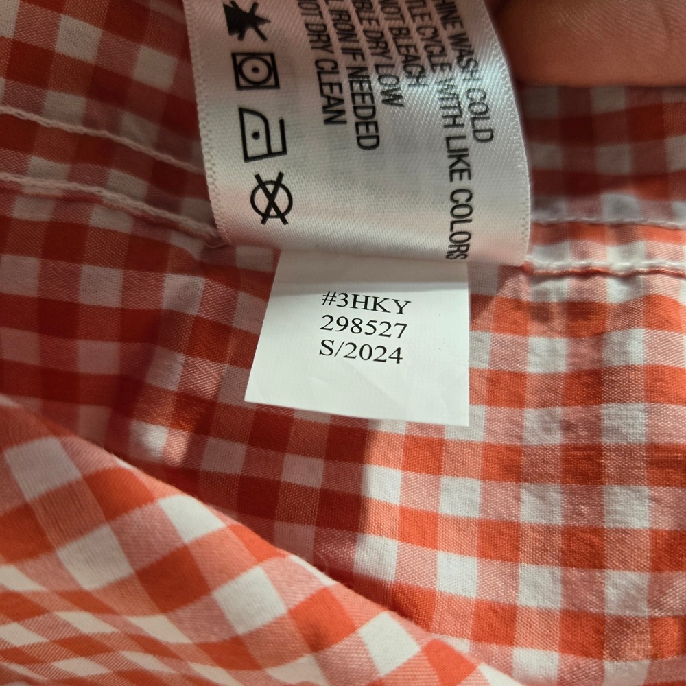 Orvis Active Fit Gingham Button Down Shirt Mens Large L/S Orange White 3HKY - Picture 4 of 7